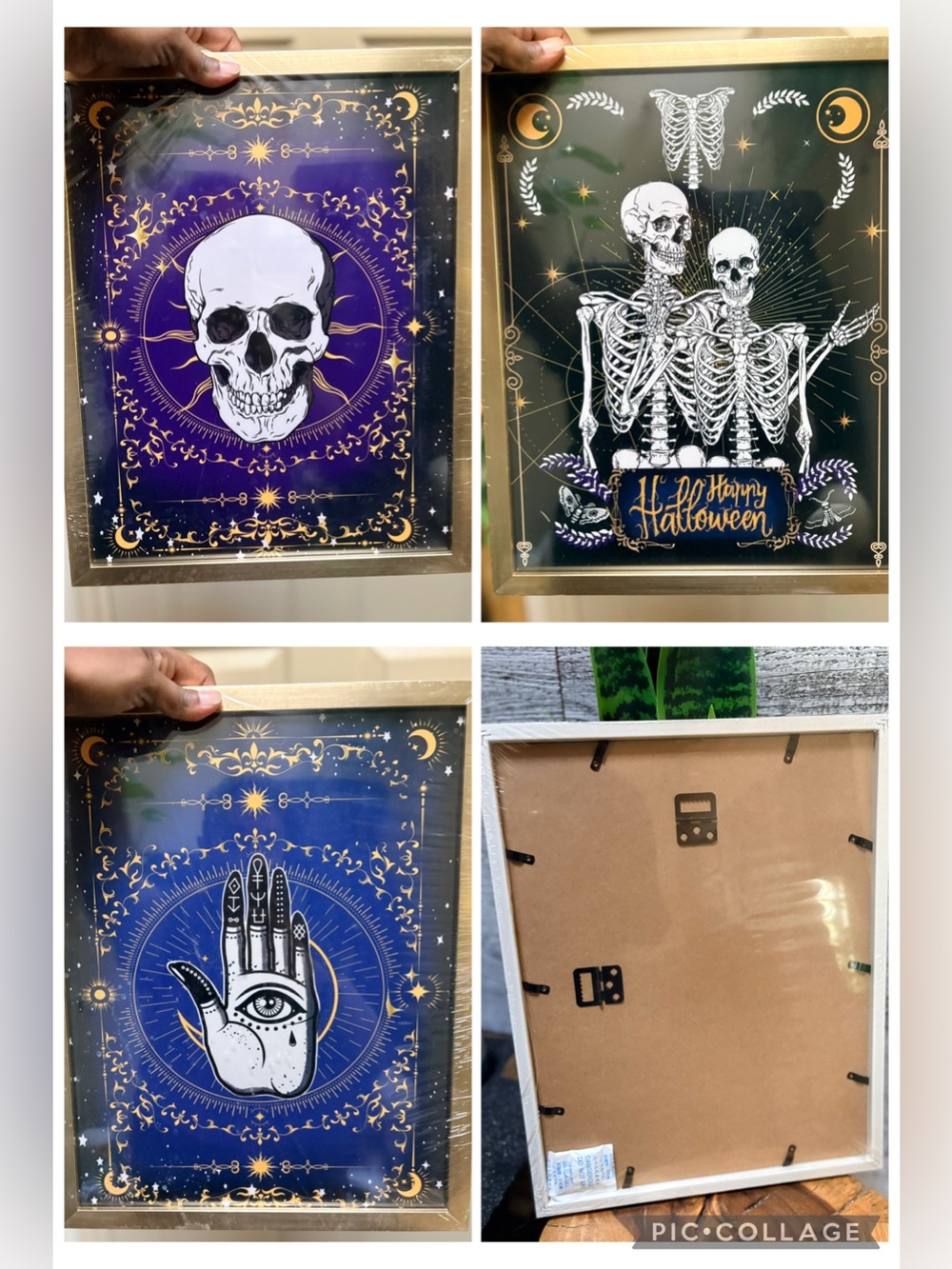 3x NEW Framed Halloween Skeleton Mystical Celestial Wall Art Prints - 10.5x13.5